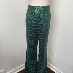 Green Sequin Patterned Pants 2x